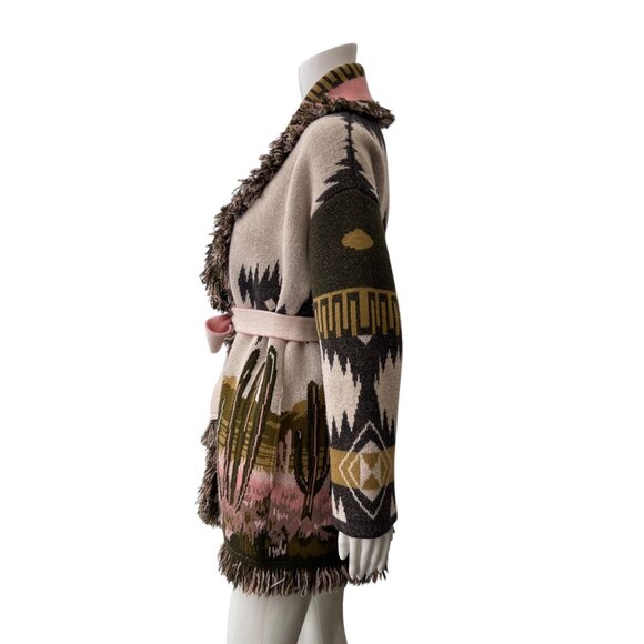 $3590 Alanui Brown Pink Saguaro Lovers Icon Cardigan Belted Sweater size XS - Picture 8 of 10